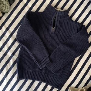 Toddler Boys Navy Blue Quarter-Zip Sweater. Faux Sherpa lined collar. Size 2T